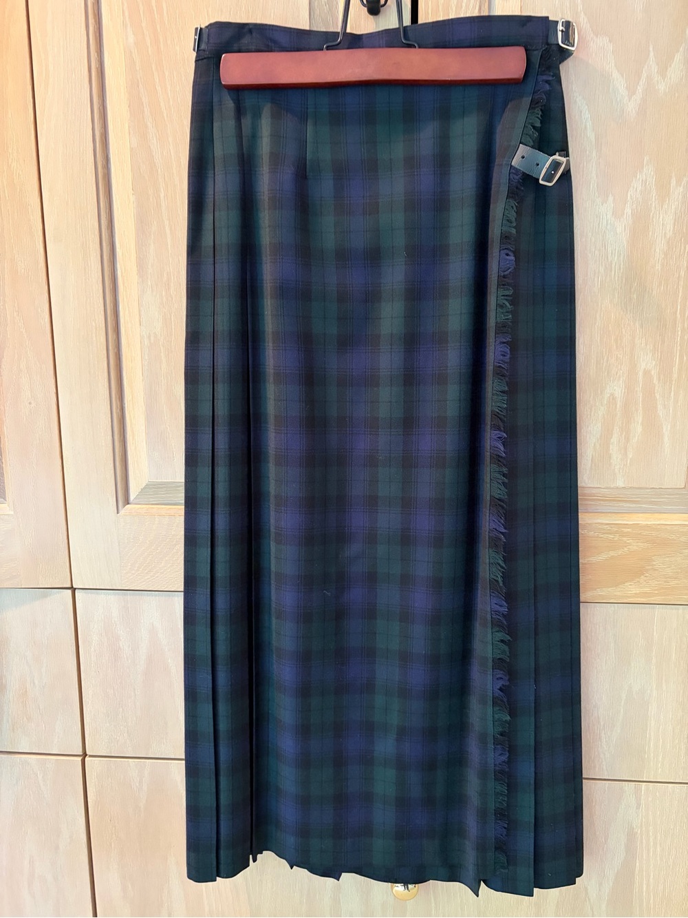 Laura Ashley Wool Black Watch Tartan Maxi Wrap Skirt in Navy, Black, Green